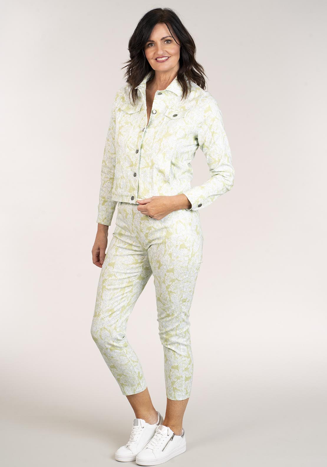 Tea Lane Jersey Jacket W Paisley Print - Lime 4 Shaws Department Stores