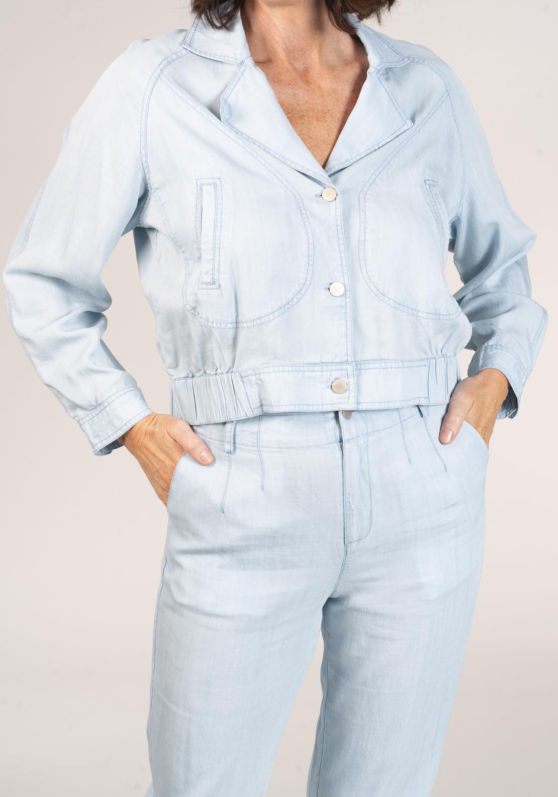 Naoise Lyocell Slub Jacket - Blue 1 Shaws Department Stores