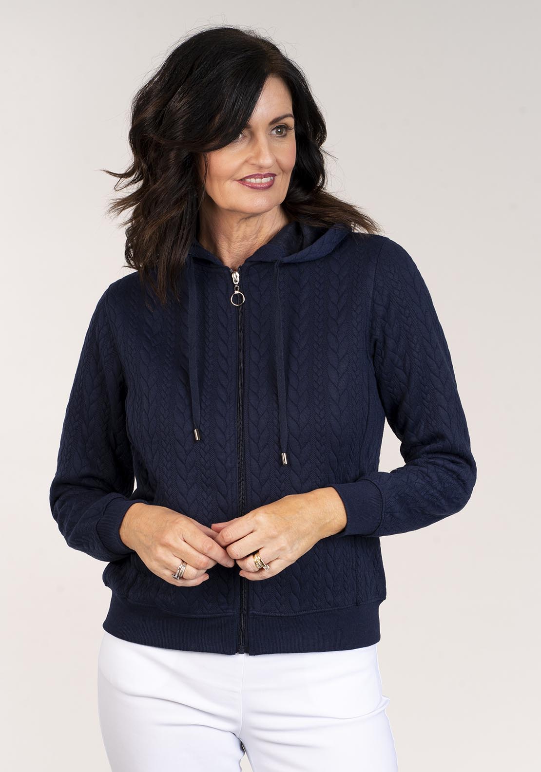 Tea Lane Hooded Jacket Pockets - Navy 1 Shaws Department Stores