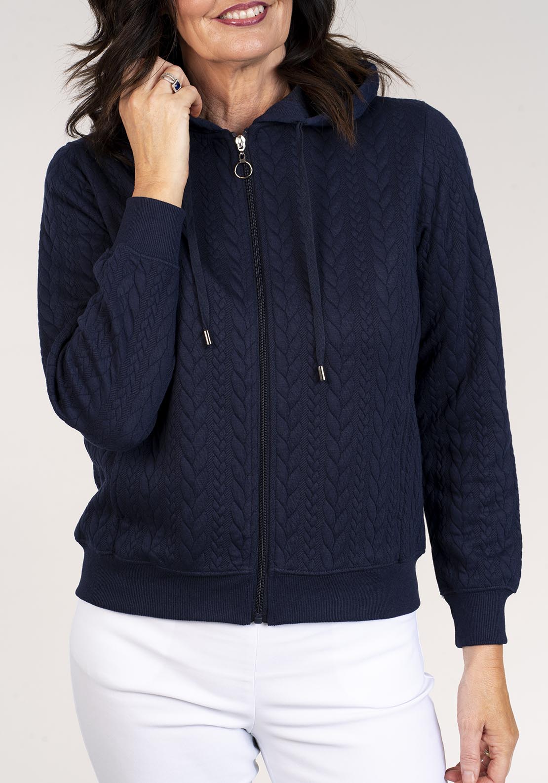 Tea Lane Hooded Jacket Pockets - Navy 6 Shaws Department Stores
