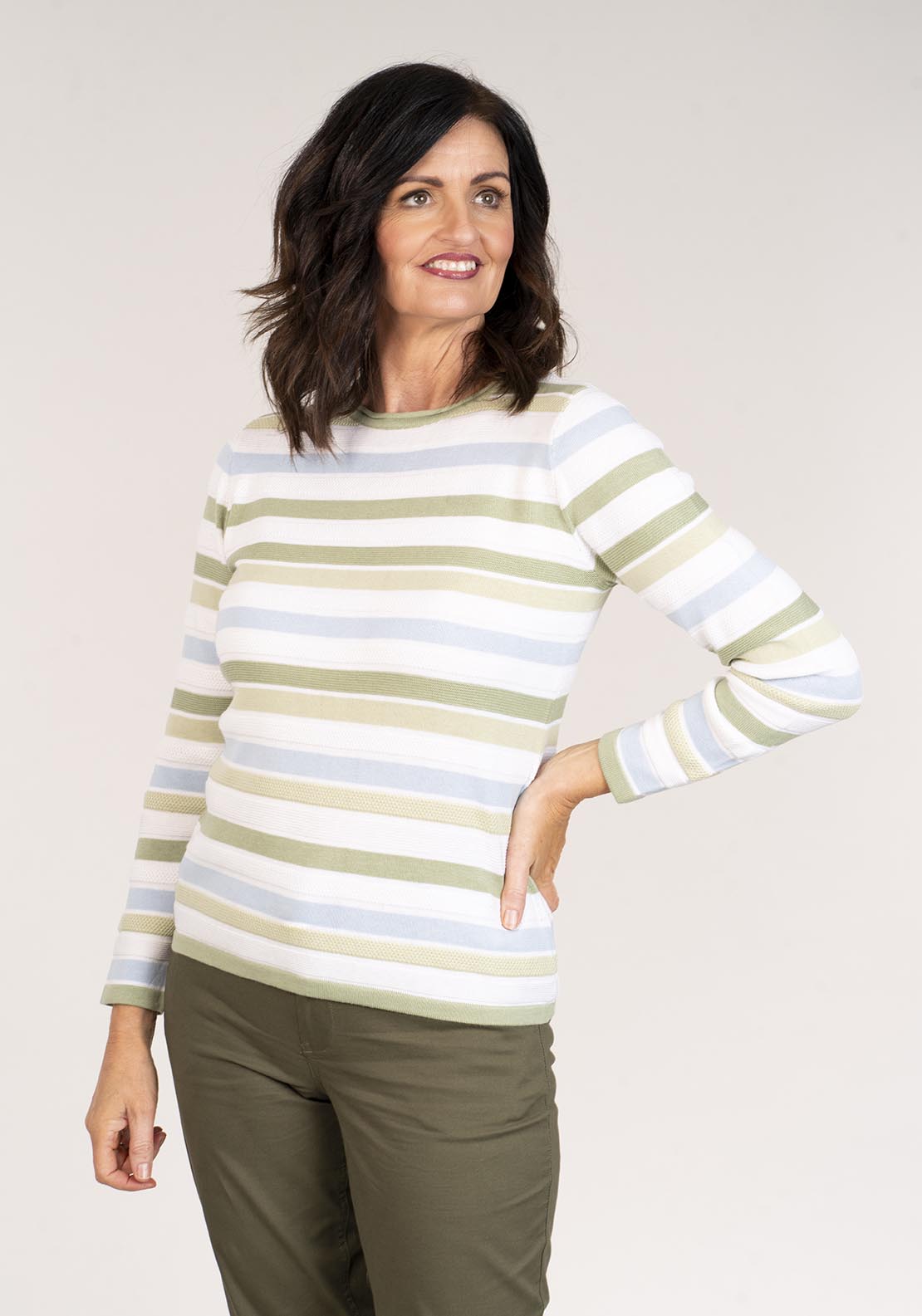 Tea Lane Long Sleeve Round Neck Knit Top - Green 3 Shaws Department Stores