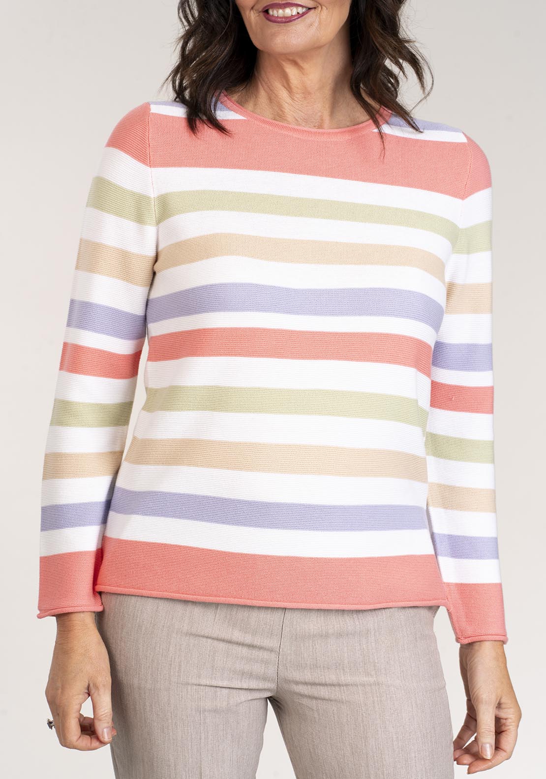 Tea Lane Striped Long Sleeve Knit Top - Lilac 3 Shaws Department Stores