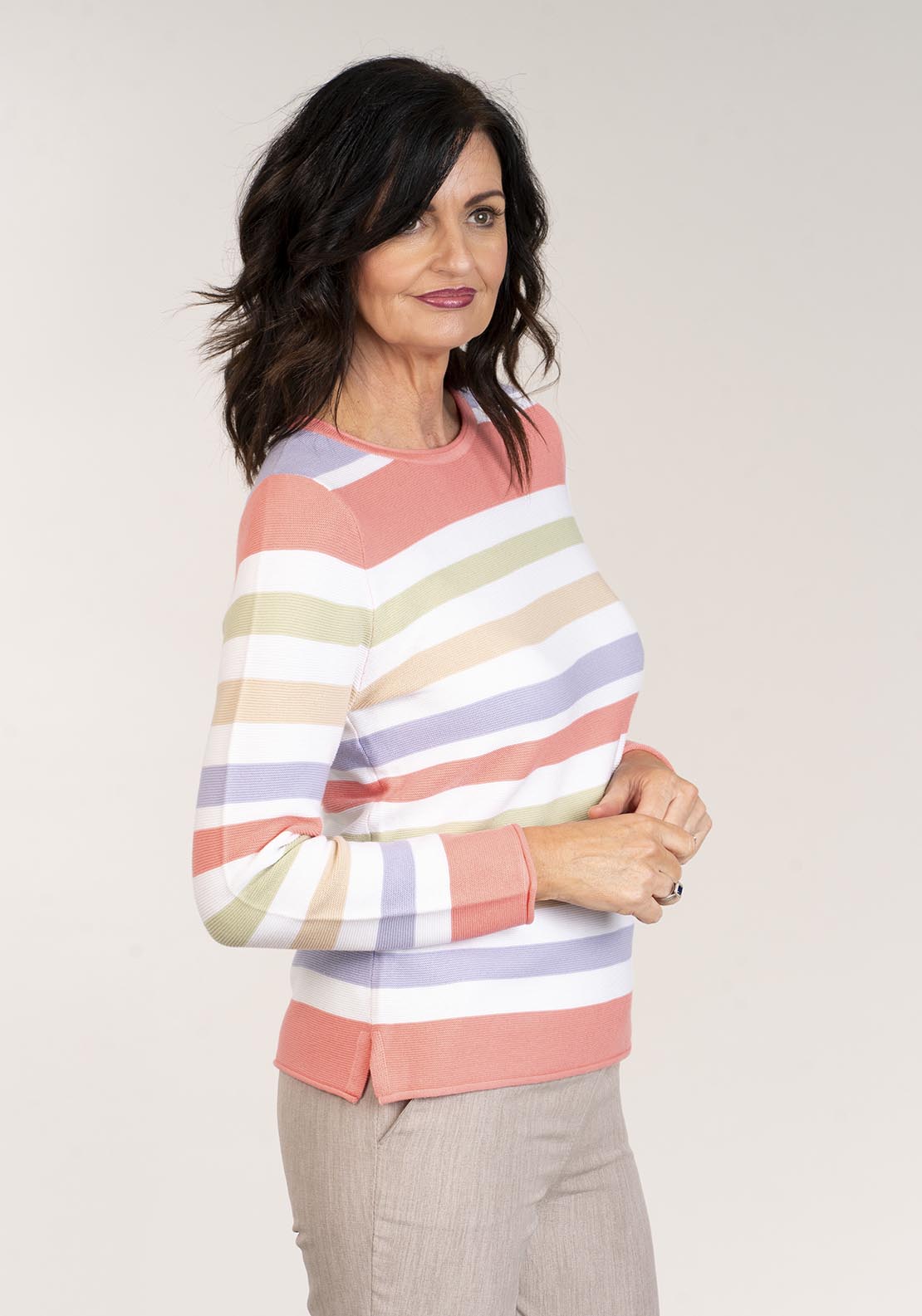 Tea Lane Striped Long Sleeve Knit Top - Lilac 1 Shaws Department Stores