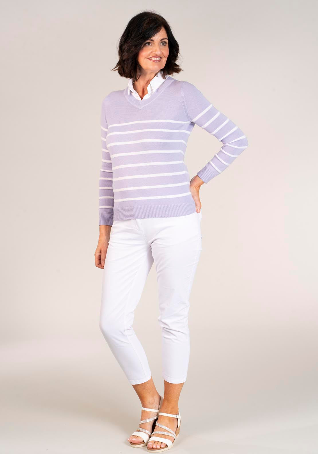 Tea Lane Knitted Jumper With Collar - Lilac 4 Shaws Department Stores