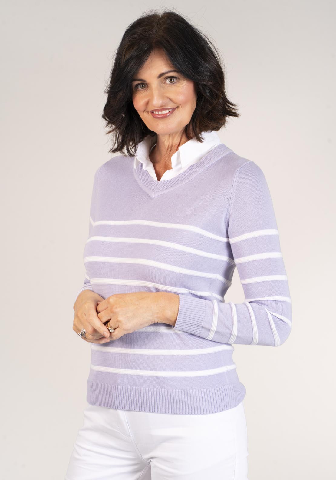 Tea Lane Knitted Jumper With Collar - Lilac 1 Shaws Department Stores