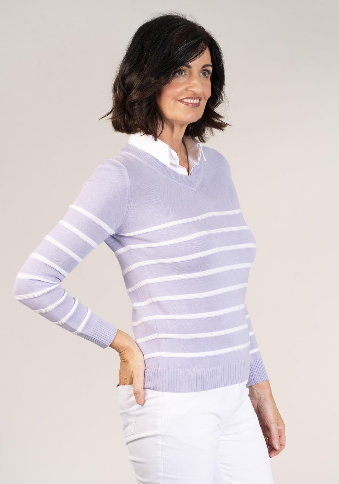 Tea Lane Knitted Jumper With Collar - Lilac 3 Shaws Department Stores