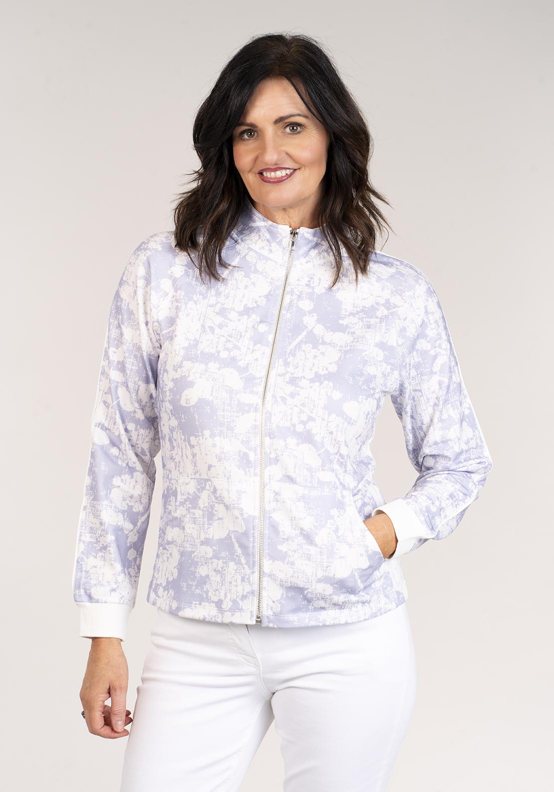 Tea Lane Long Sleeve Printed Top Zipper - Lilac 1 Shaws Department Stores