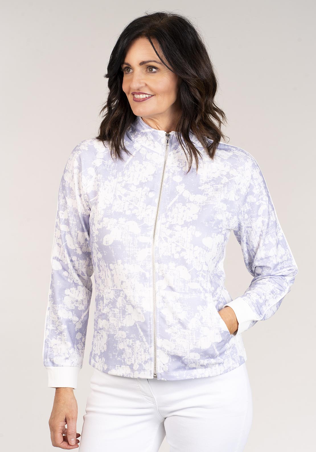Tea Lane Long Sleeve Printed Top Zipper - Lilac 3 Shaws Department Stores