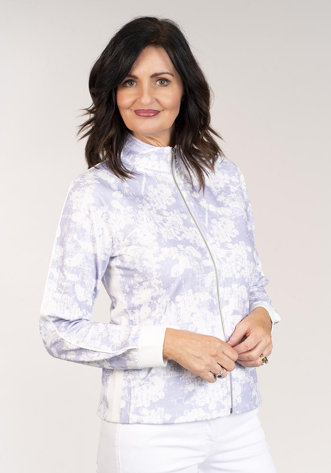 Tea Lane Long Sleeve Printed Top Zipper - Lilac 5 Shaws Department Stores
