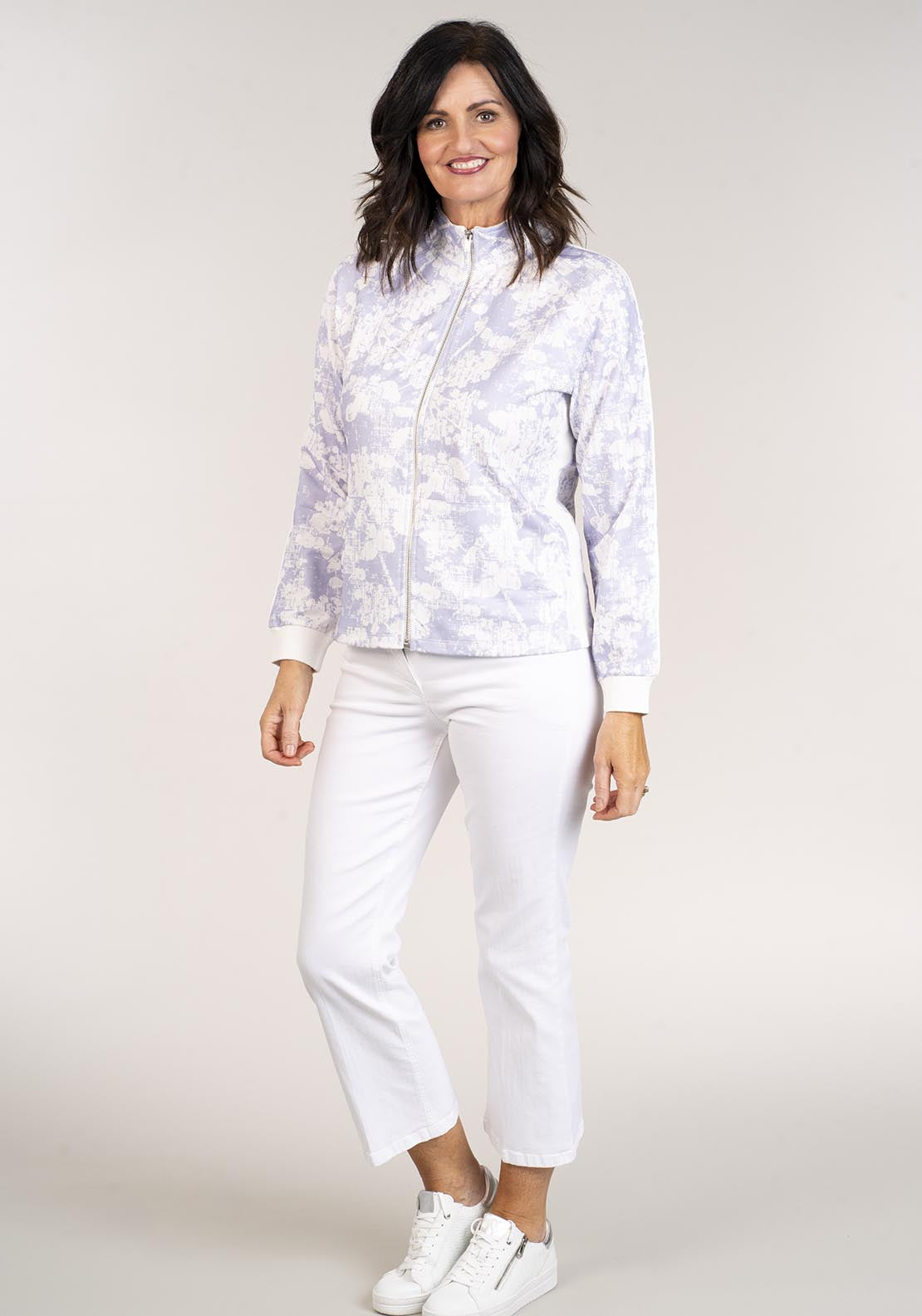 Tea Lane Long Sleeve Printed Top Zipper - Lilac 2 Shaws Department Stores