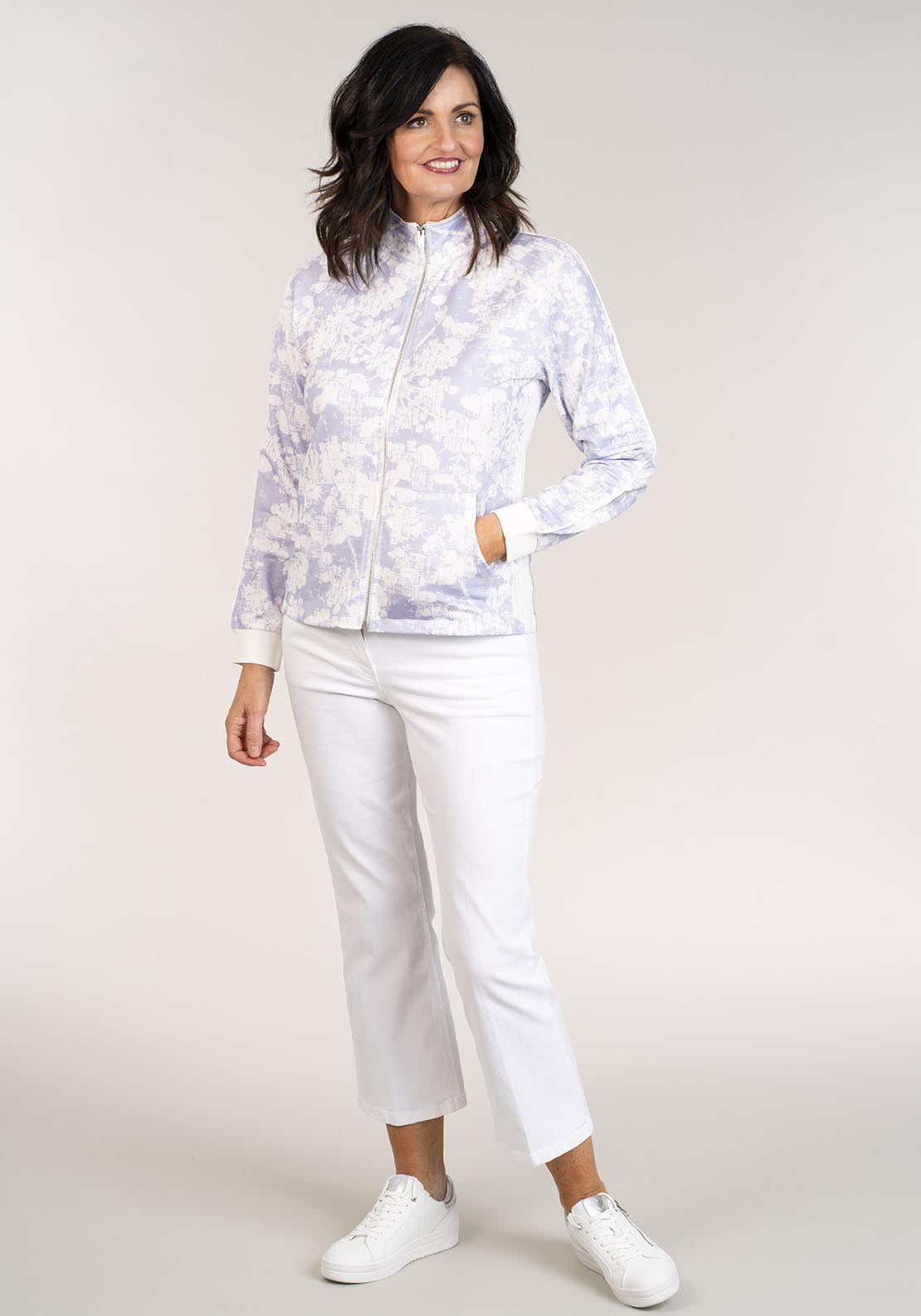 Tea Lane Long Sleeve Printed Top Zipper - Lilac 6 Shaws Department Stores