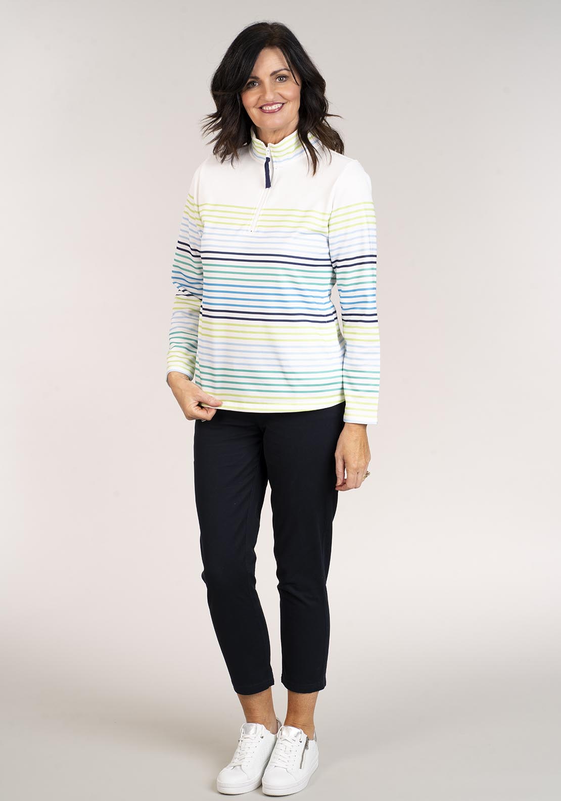 Tea Lane Striped Half Zip Top - Green 5 Shaws Department Stores