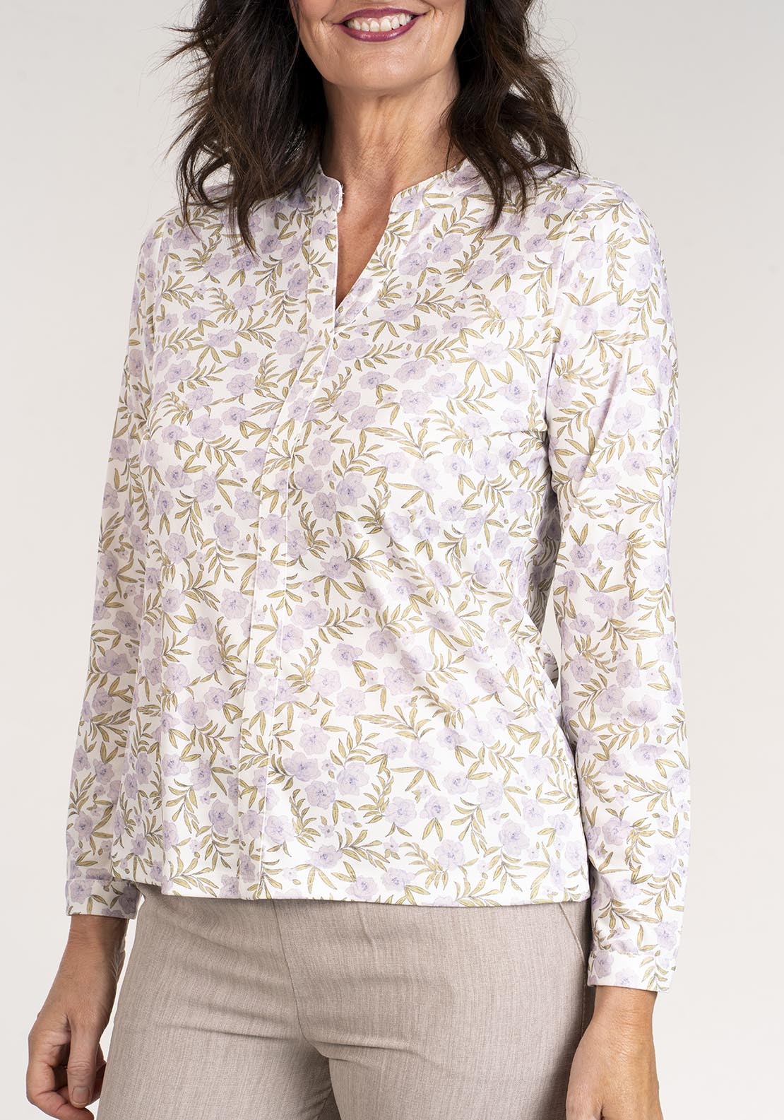 Tea Lane Long Sleeve V Neck Printed Top - Lilac 5 Shaws Department Stores