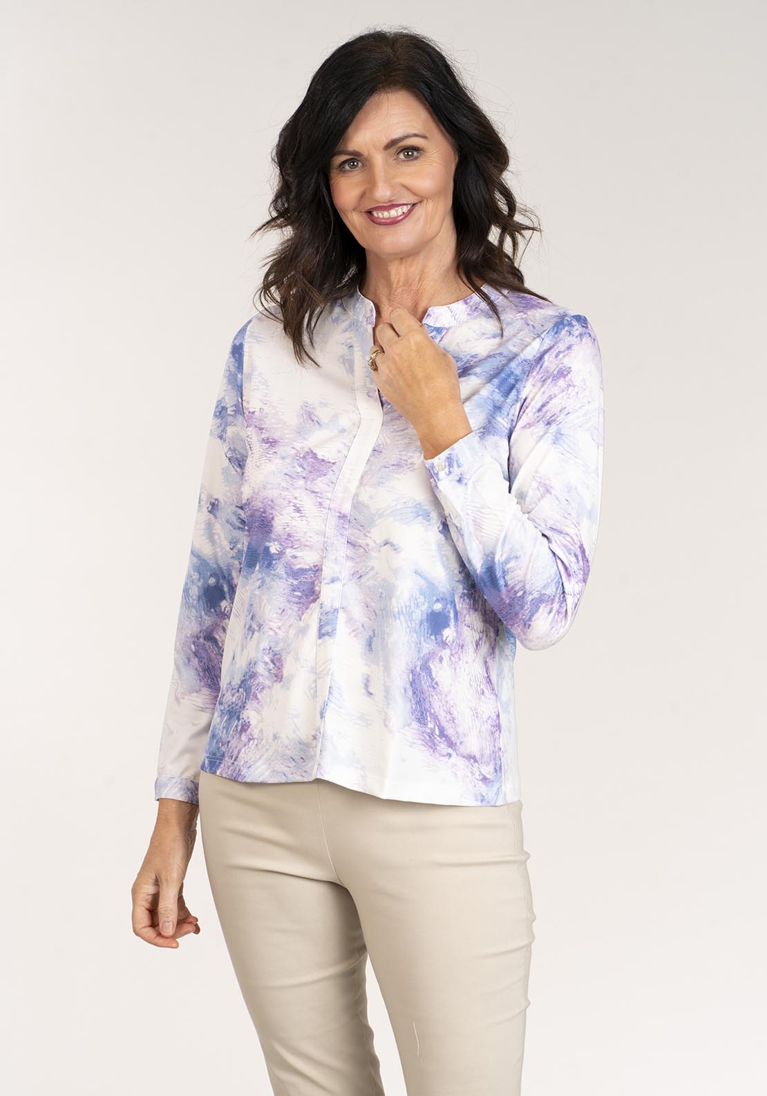 Tea Lane Long Sleeve V Neck Printed Top - Purple 4 Shaws Department Stores