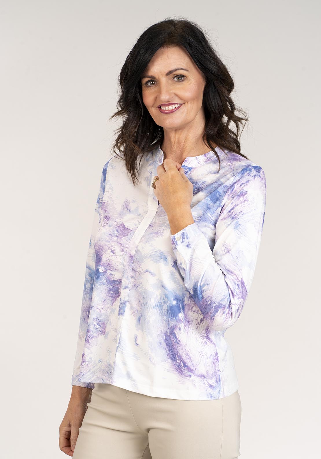 Tea Lane Long Sleeve V Neck Printed Top - Purple 3 Shaws Department Stores