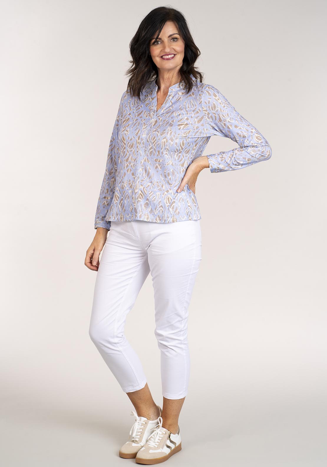 Tea Lane Long Sleeve V Neck Printed Top - Lilac 1 Shaws Department Stores