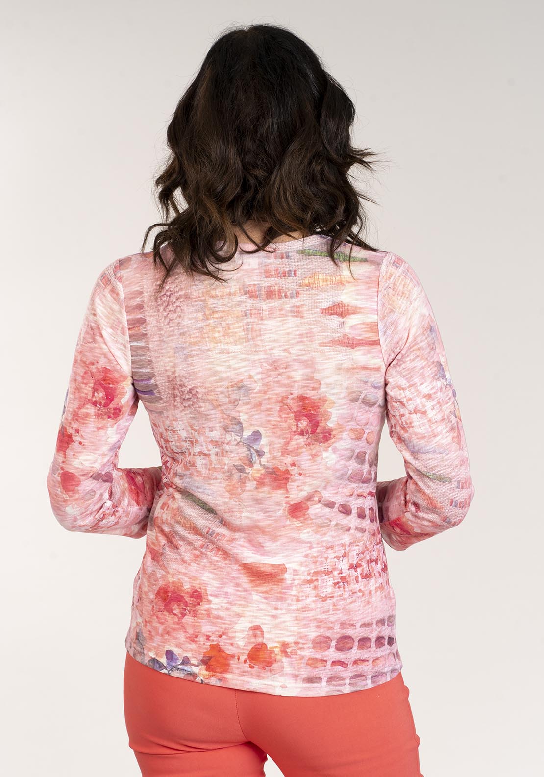 Tea Lane Scoop Neck Top W Floral Print - Pink 3 Shaws Department Stores