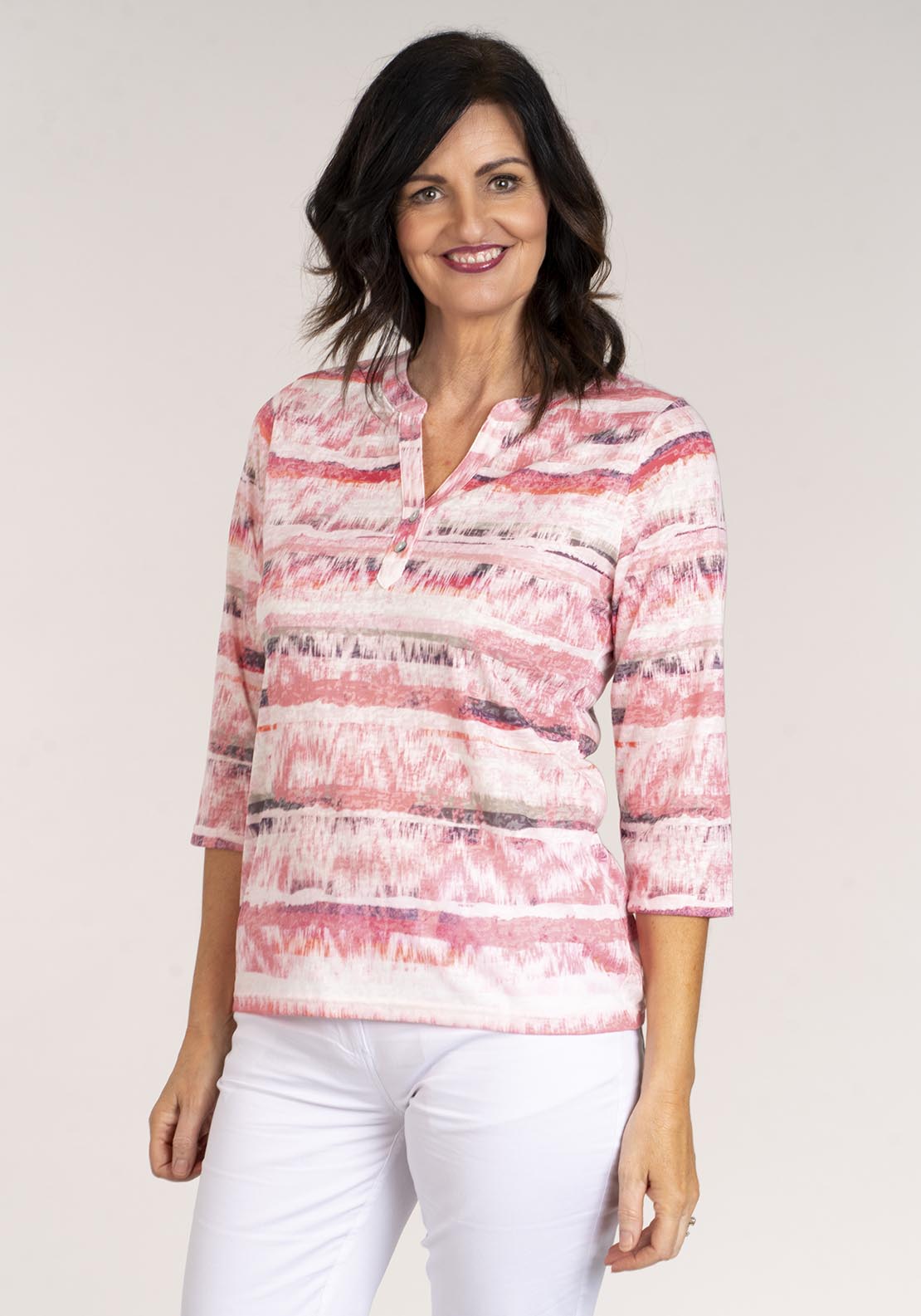 Tea Lane Satin Finish Striped Top - Pink 1 Shaws Department Stores