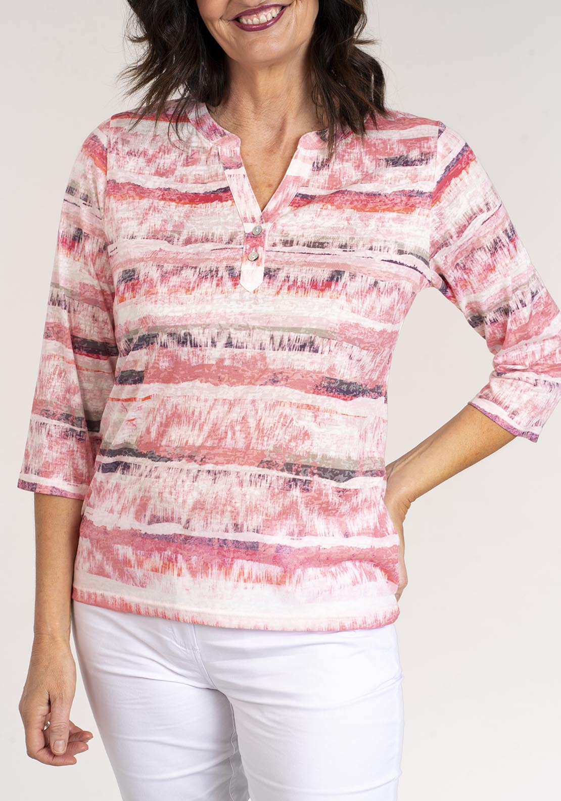 Tea Lane Satin Finish Striped Top - Pink 2 Shaws Department Stores