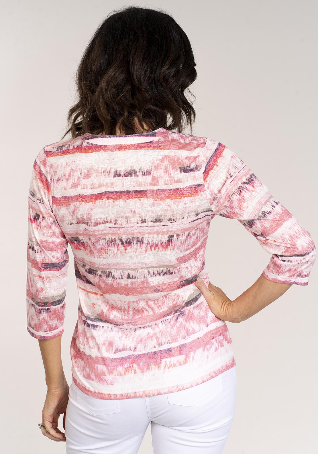 Tea Lane Satin Finish Striped Top - Pink 3 Shaws Department Stores