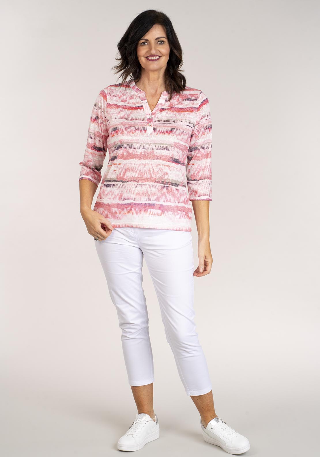 Tea Lane Satin Finish Striped Top - Pink 4 Shaws Department Stores