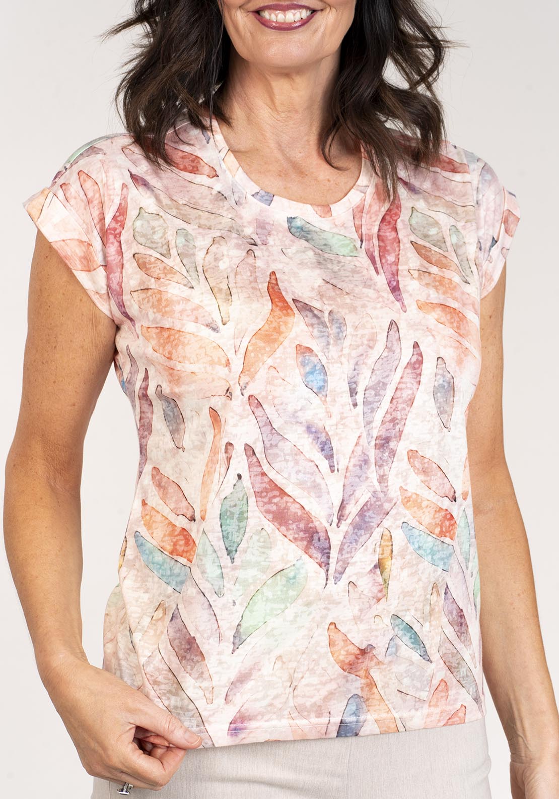 Tea Lane Short Sleeve Top Leaves Print - Orange 2 Shaws Department Stores