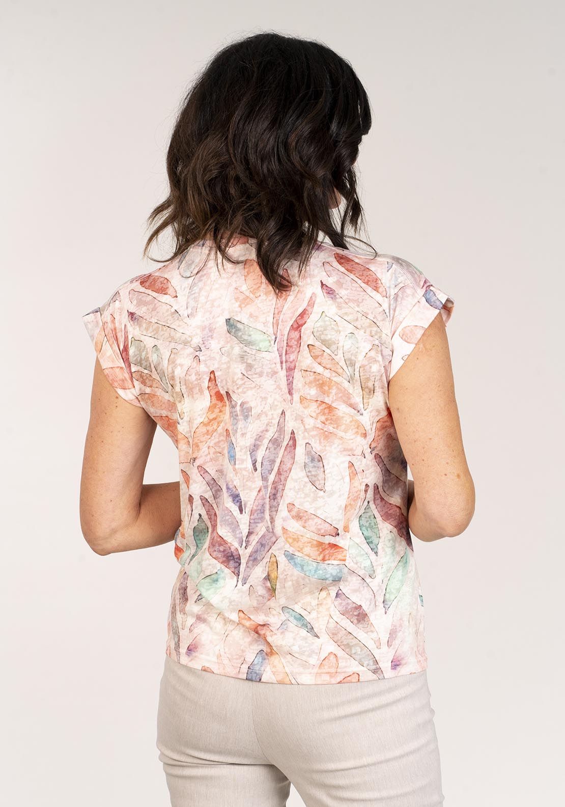 Tea Lane Short Sleeve Top Leaves Print - Orange 5 Shaws Department Stores