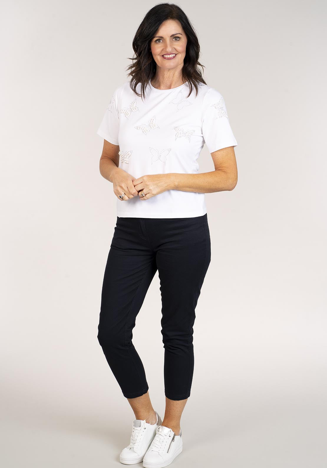 Tea Lane Short Sleeeve Top with Pearls - White 1 Shaws Department Stores