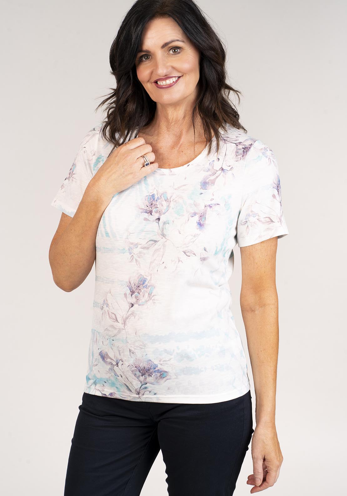 Tea Lane Short Sleeve Top Floral Print - Blue 6 Shaws Department Stores