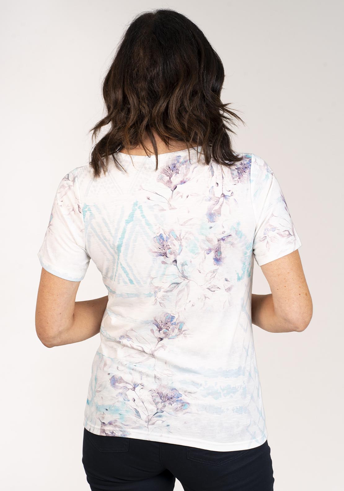 Tea Lane Short Sleeve Top Floral Print - Blue 3 Shaws Department Stores
