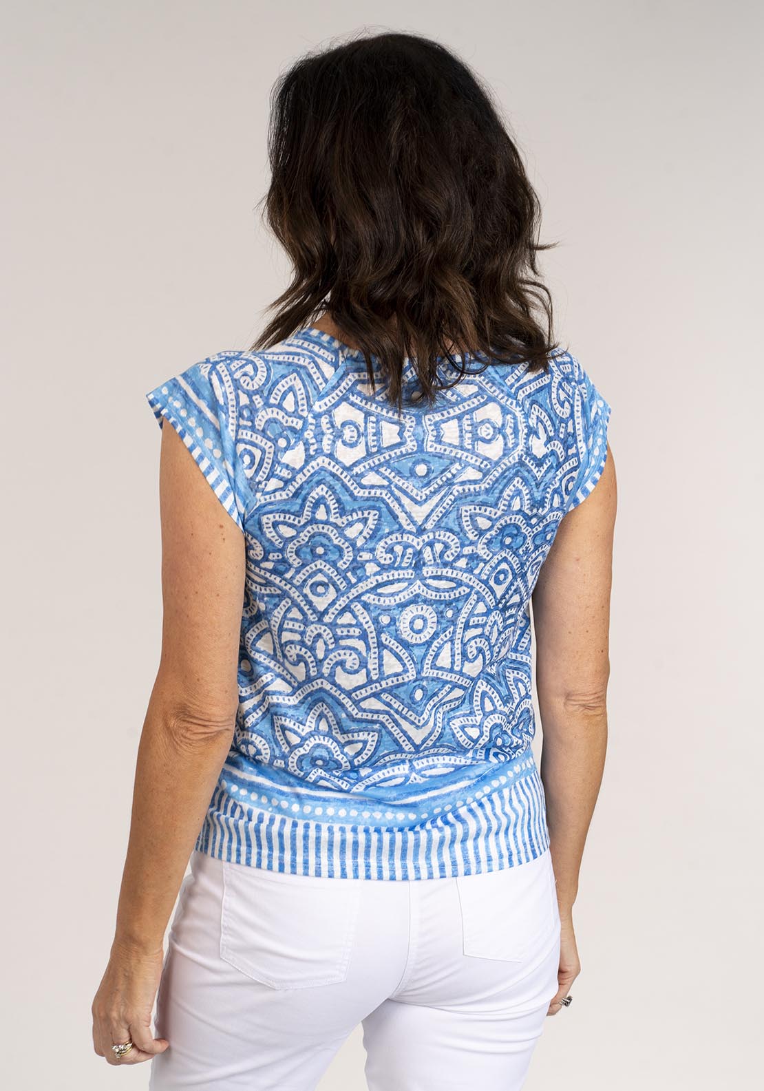 Tea Lane V-neck Abstract Print Top - Blue 4 Shaws Department Stores