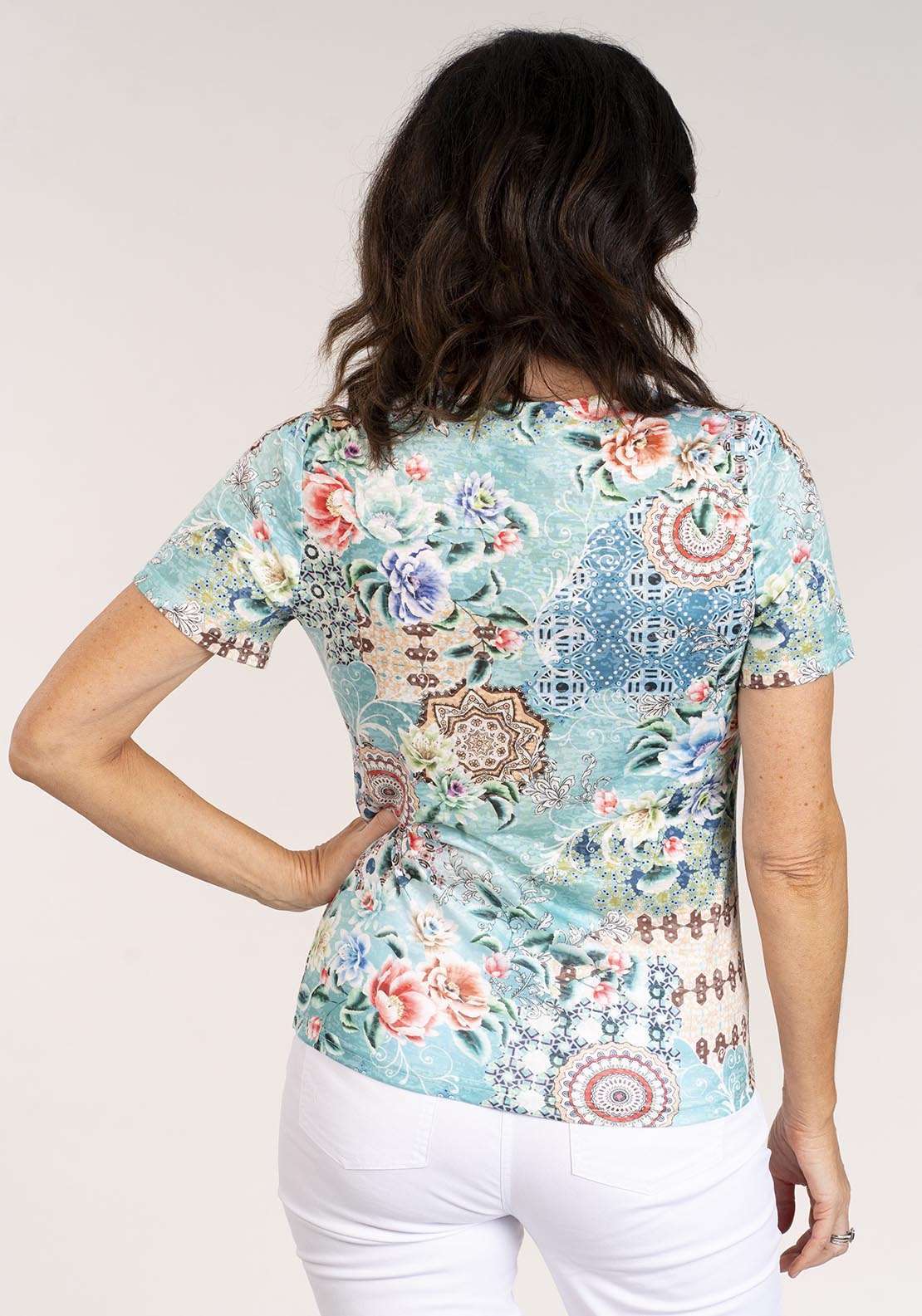 Tea Lane Short Sleeve Printed Top - Blue 2 Shaws Department Stores