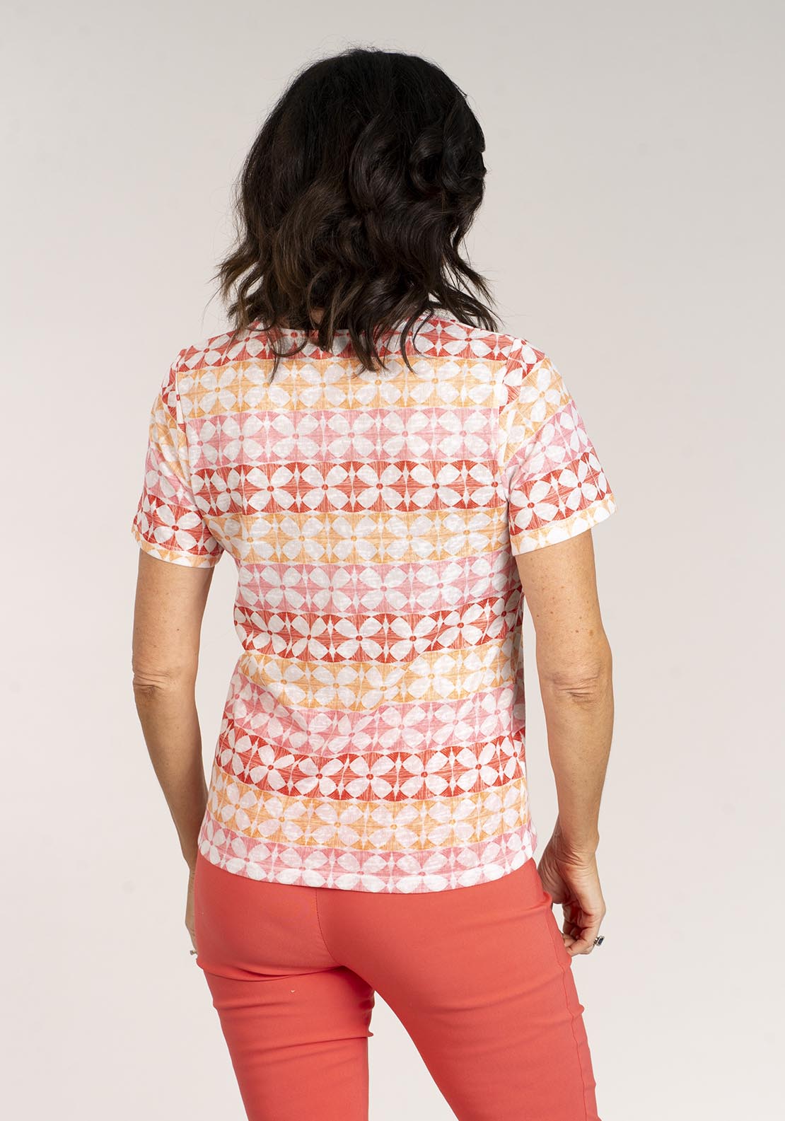 Tea Lane Short Sleeve T-Shirt Geo Print - Red 4 Shaws Department Stores