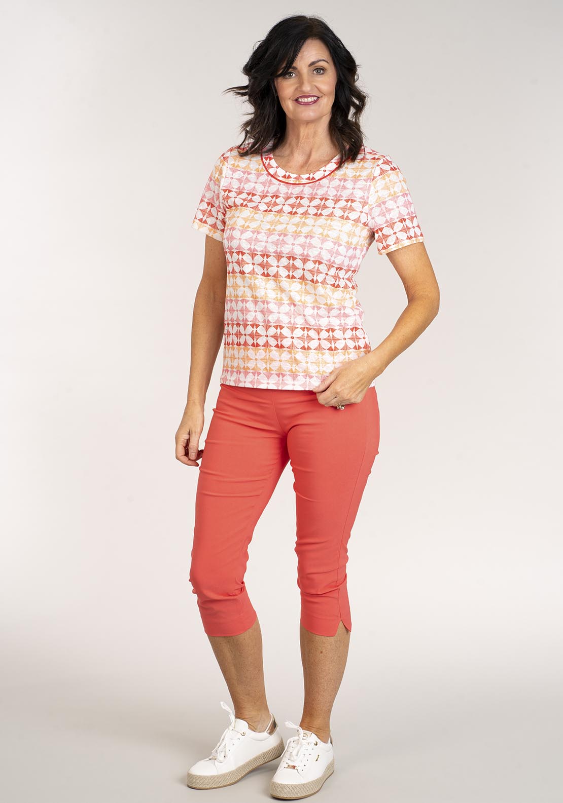 Tea Lane Short Sleeve T-Shirt Geo Print - Red 3 Shaws Department Stores