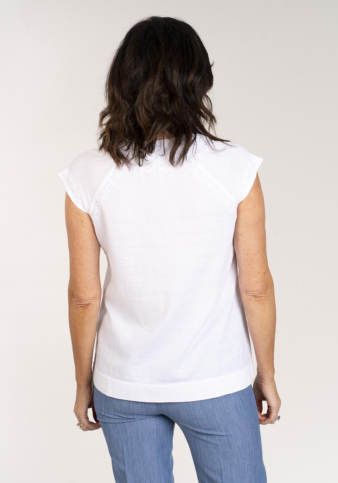 Tea Lane Short Sleeve Embroidered Top - White 3 Shaws Department Stores