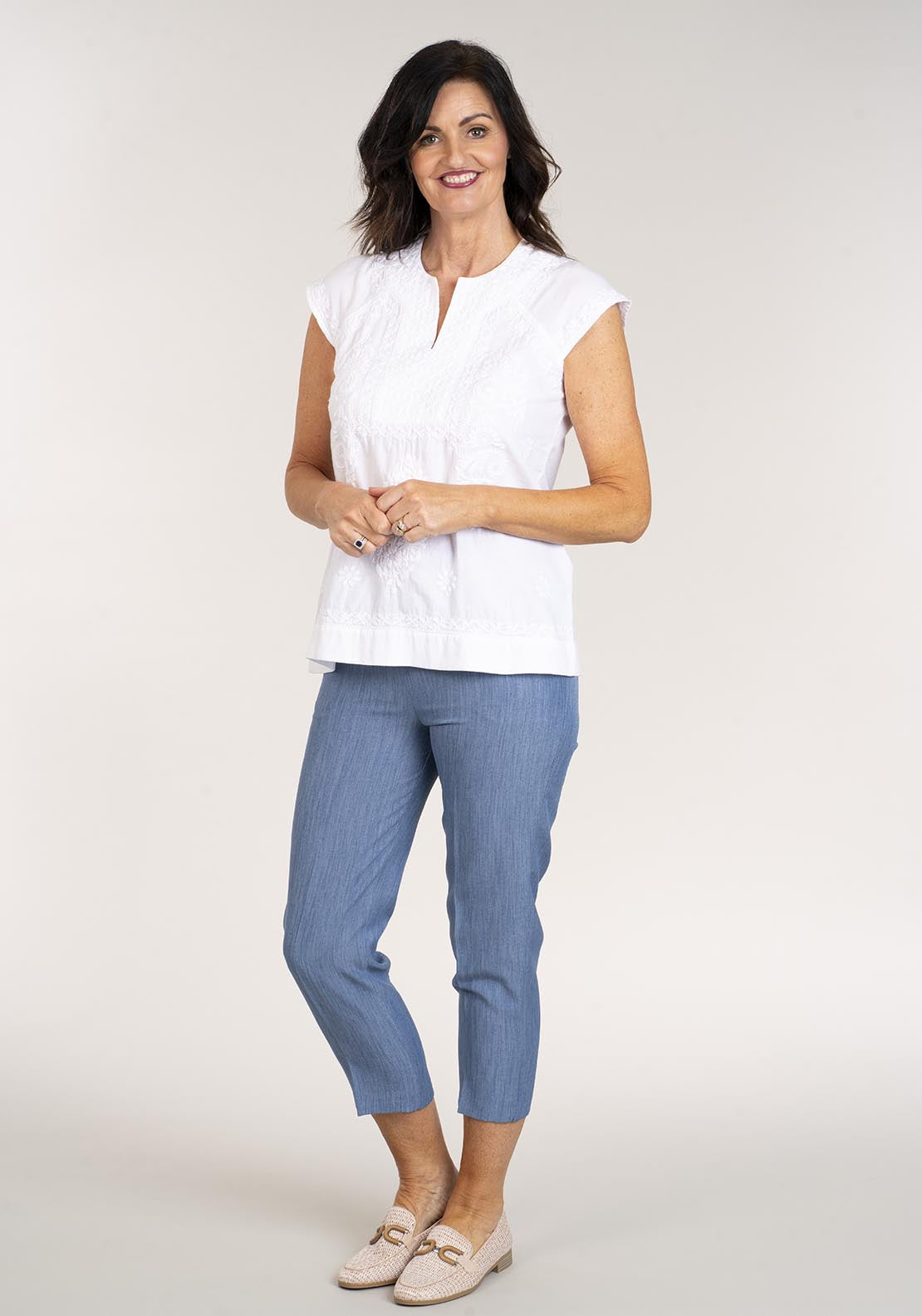 Tea Lane Short Sleeve Embroidered Top - White 2 Shaws Department Stores