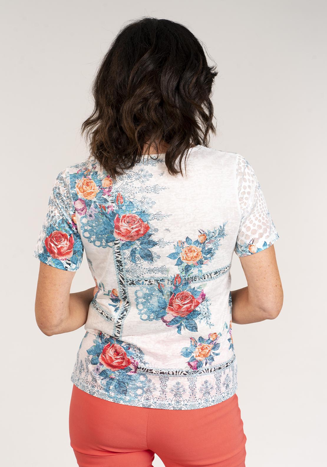 Tea Lane Short Sleeve Floral Top - Blue 5 Shaws Department Stores