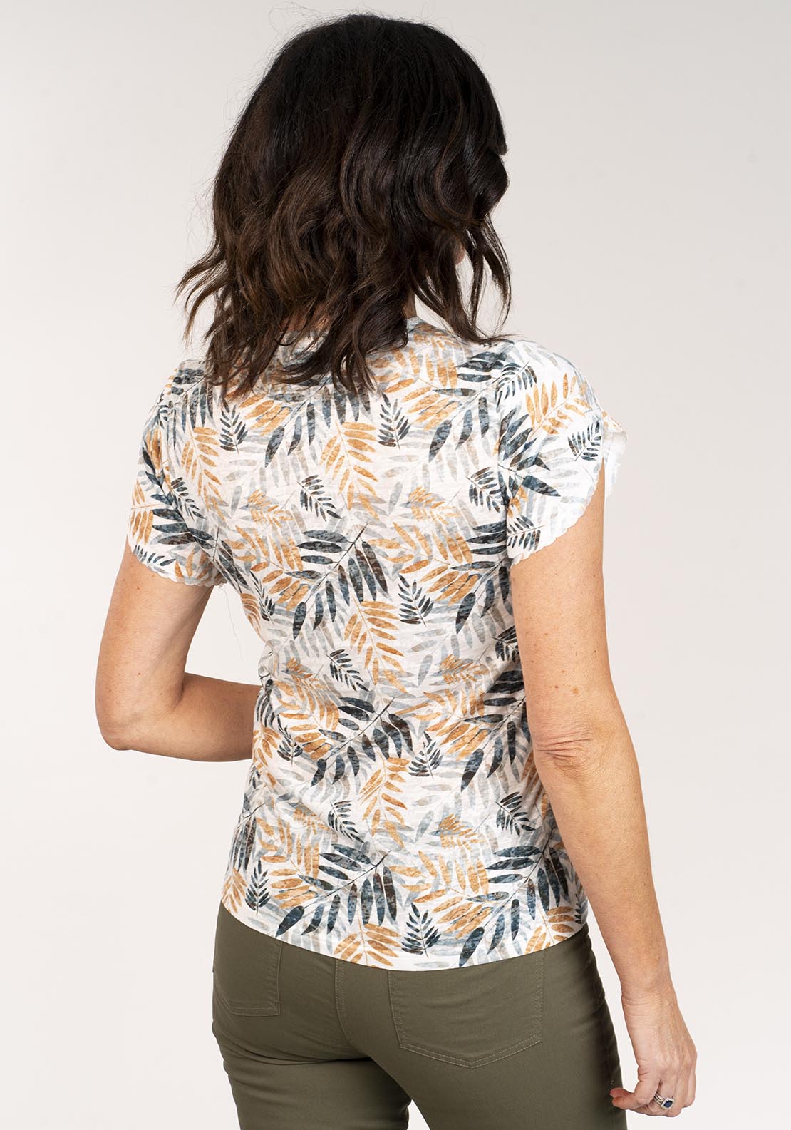 Tea Lane Short Sleeve Round Neck Leaf Print Top - Green 4 Shaws Department Stores
