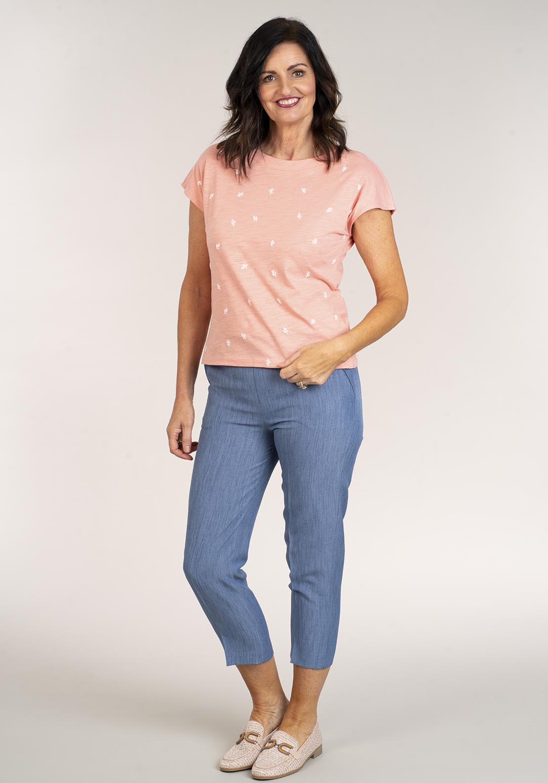 Tea Lane Short Sleeve Jersey Top - Coral 1 Shaws Department Stores