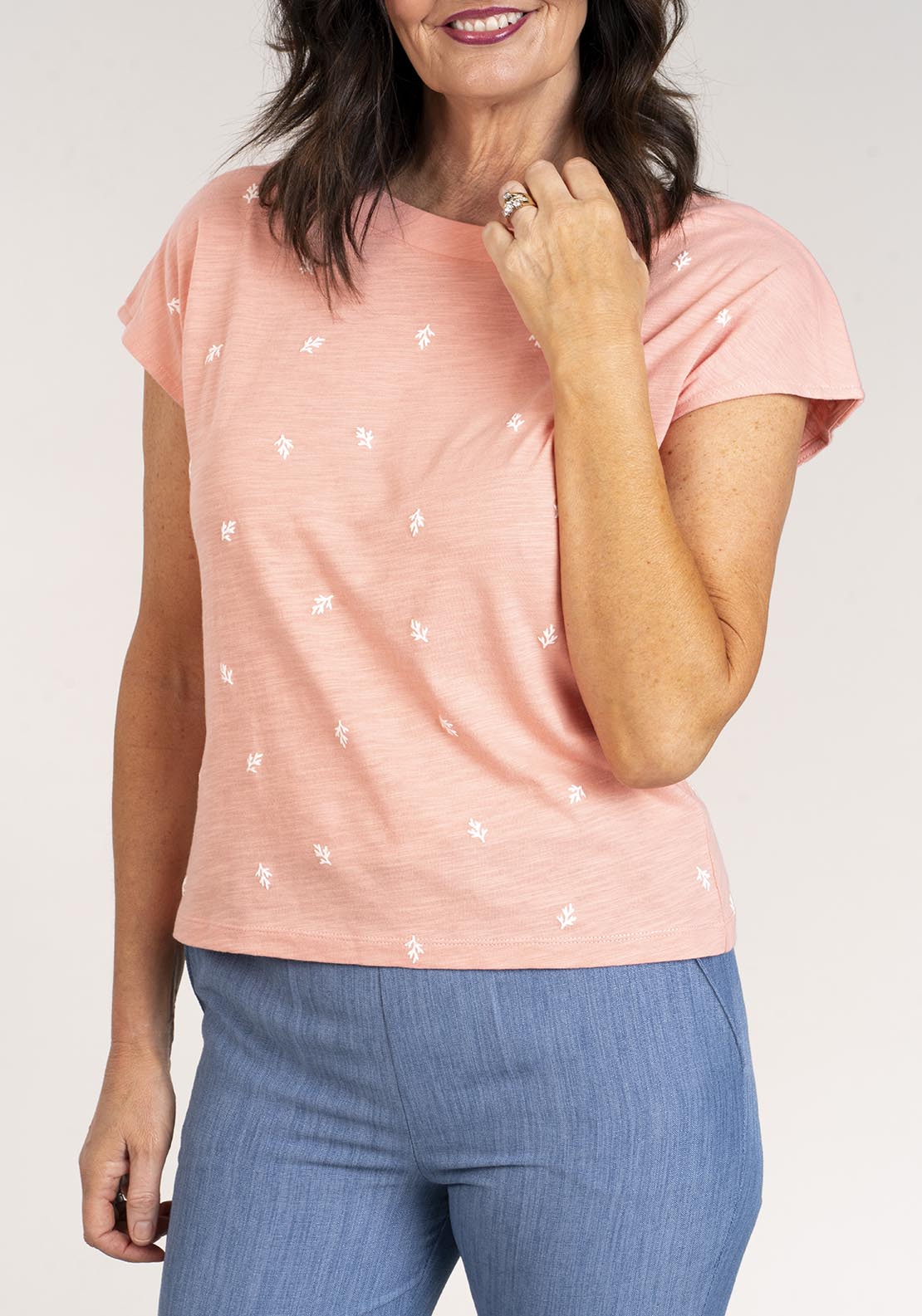Tea Lane Short Sleeve Jersey Top - Coral 4 Shaws Department Stores