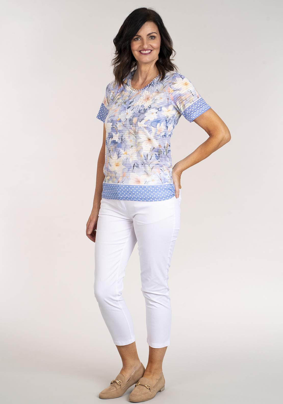 Tea Lane Short Sleeve Floral Print T-Shirt - Lilac 2 Shaws Department Stores