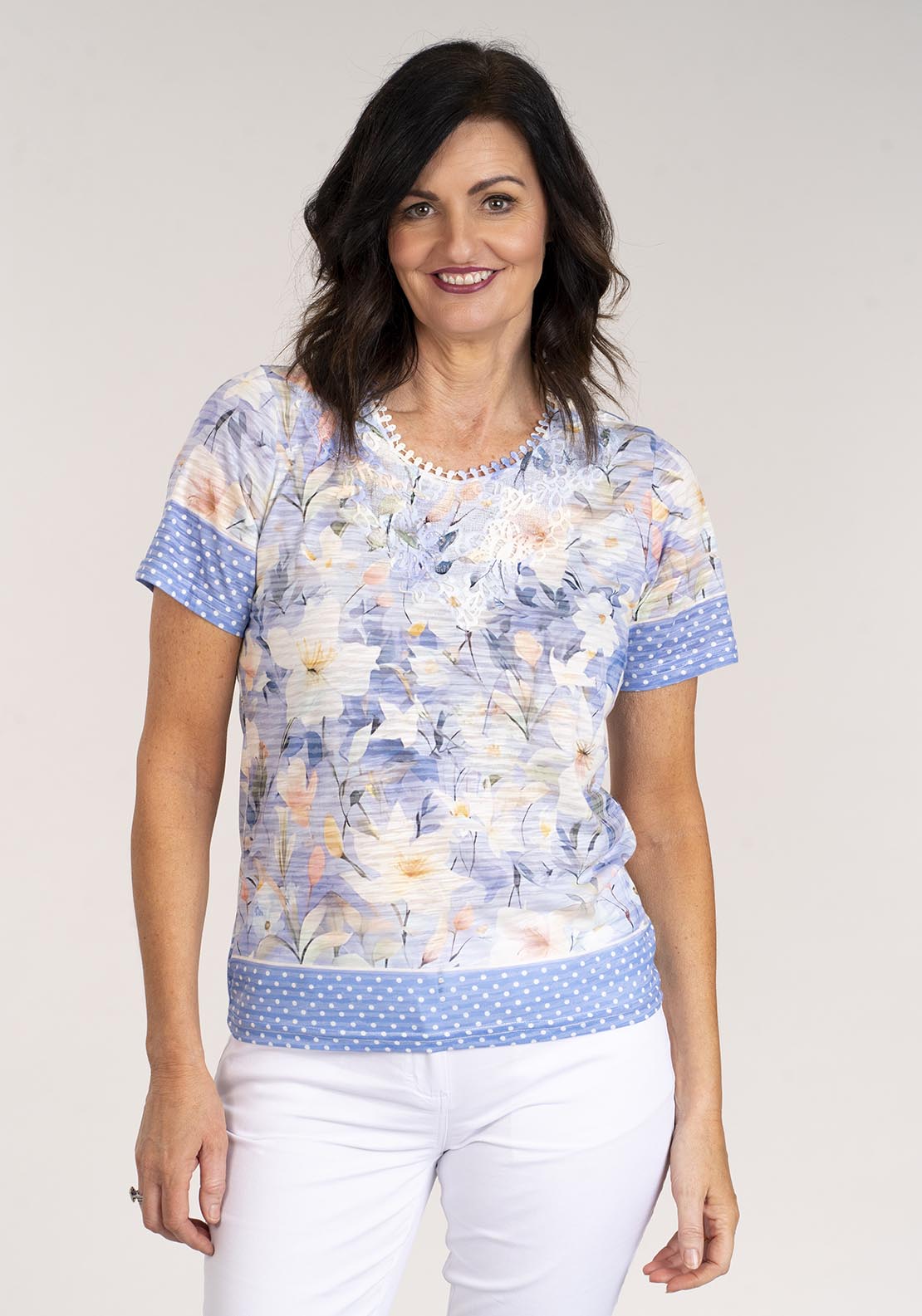 Tea Lane Short Sleeve Floral Print T-Shirt - Lilac 3 Shaws Department Stores