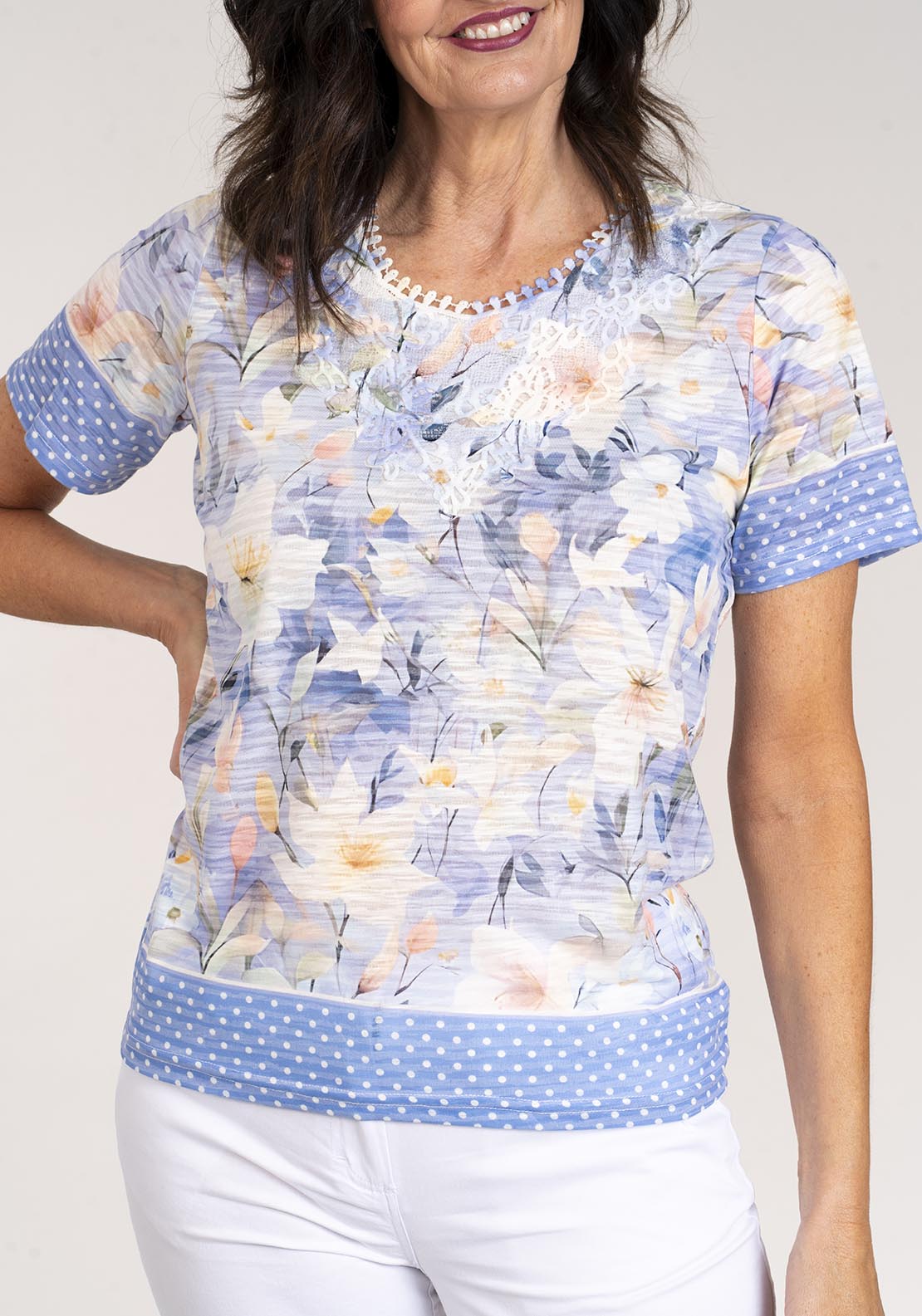Tea Lane Short Sleeve Floral Print T-Shirt - Lilac 4 Shaws Department Stores