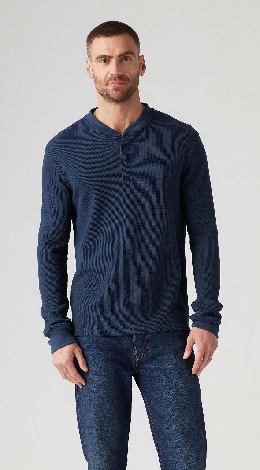 Levis Long Sleeve Henley Tee - Navy 1 Shaws Department Stores