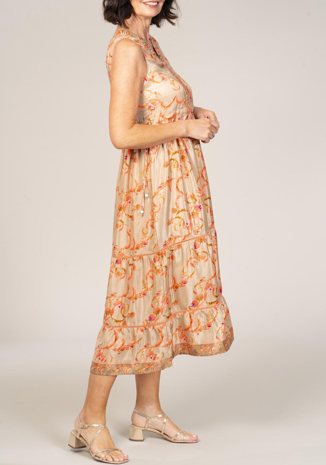 Naoise Sleeveless Polyester Satin Dress - Orange 3 Shaws Department Stores