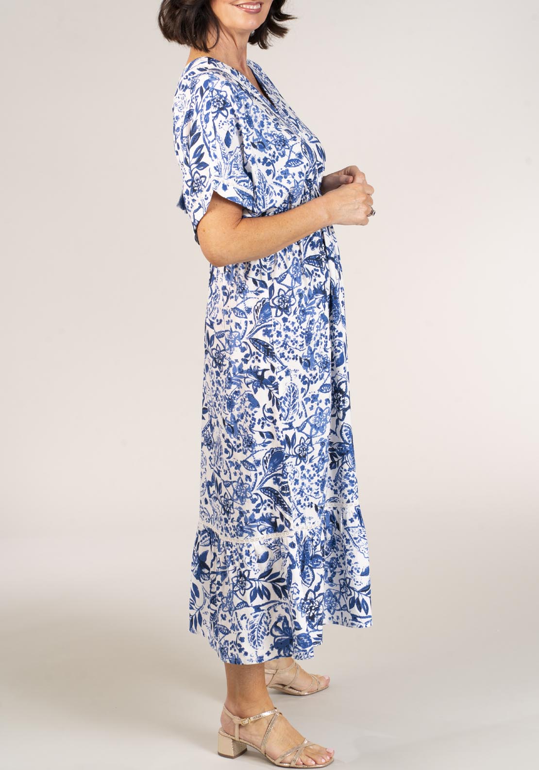 Naoise Full Length Deep V Font Dress - Navy 4 Shaws Department Stores