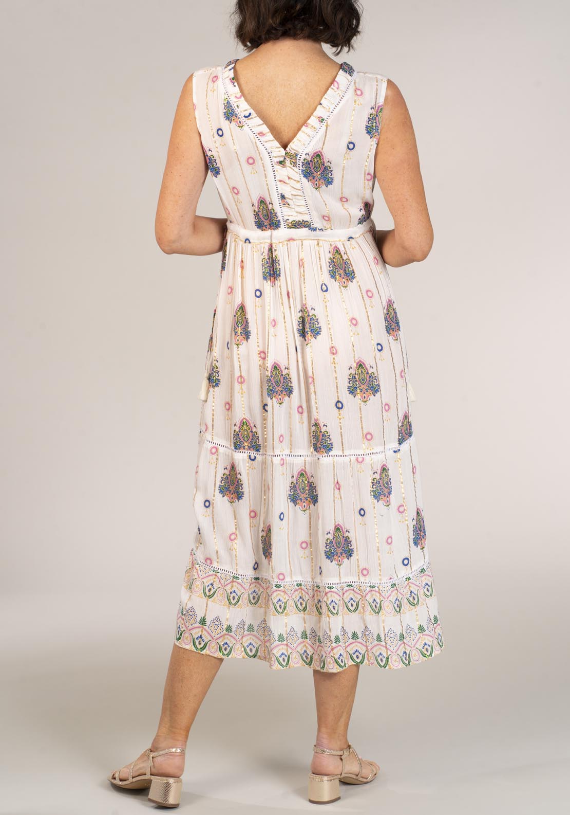Naoise Sleeveless Dress With Drawstring Waist - Ivory 2 Shaws Department Stores