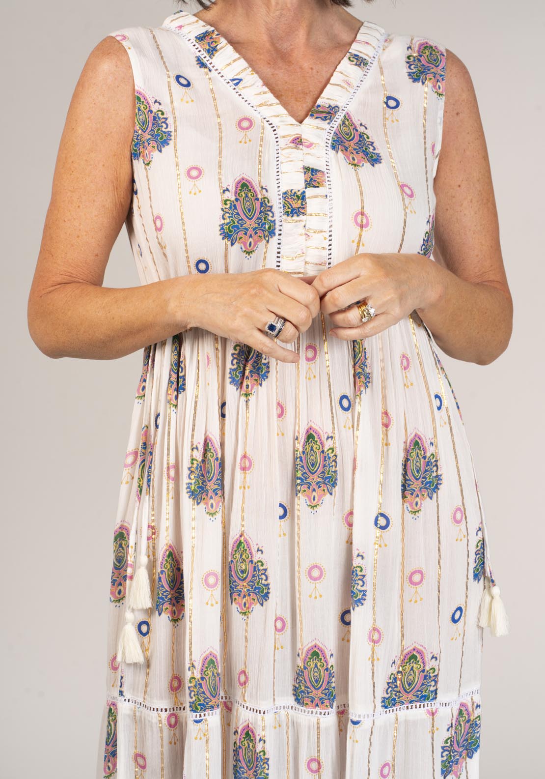 Naoise Sleeveless Dress With Drawstring Waist - Ivory 5 Shaws Department Stores