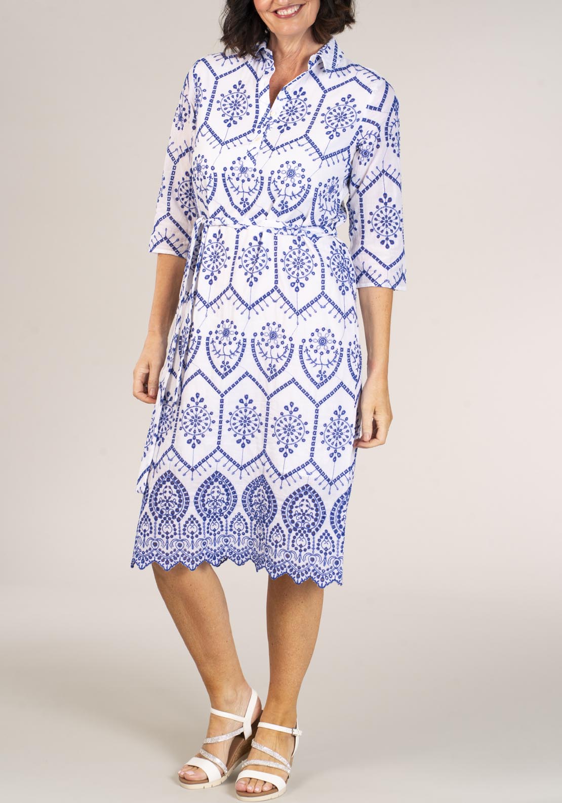Naoise Embroidery Anglaise Shirt Dress - White 4 Shaws Department Stores