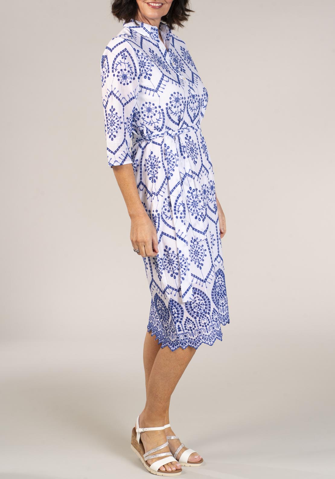 Naoise Embroidery Anglaise Shirt Dress - White 3 Shaws Department Stores